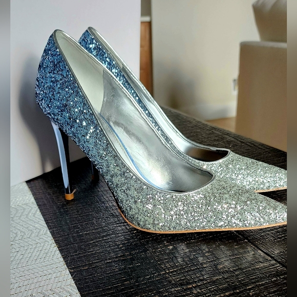 Nine West Silver & Blue Glitter Heels - Picture 3 of 8
